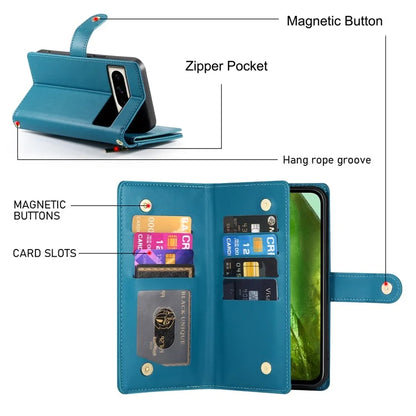 DF-011 For Google Pixel 8a Case Zipper Pocket Stand Leather Phone Cover with Shoulder Strap