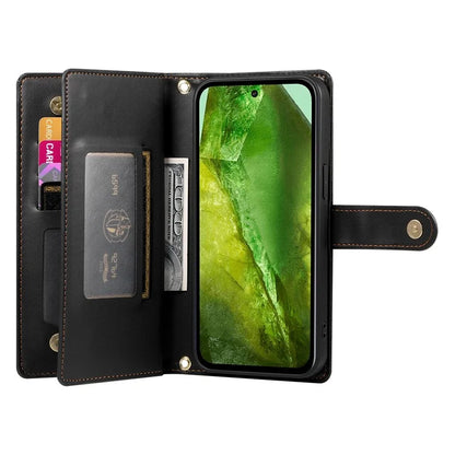 DF-011 For Google Pixel 8a Case Zipper Pocket Stand Leather Phone Cover with Shoulder Strap