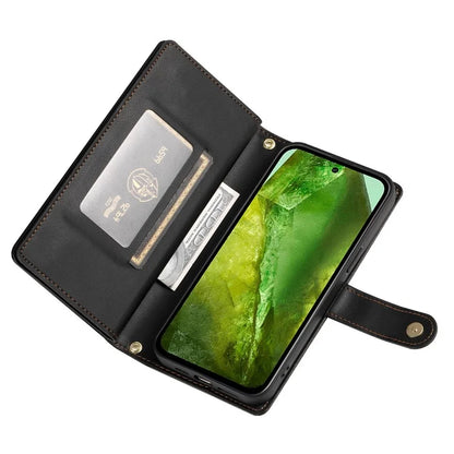 DF-011 For Google Pixel 8a Case Zipper Pocket Stand Leather Phone Cover with Shoulder Strap