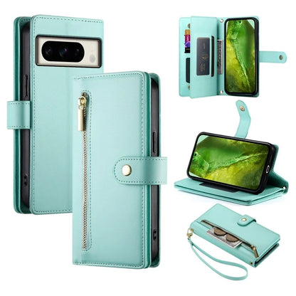 DF-011 For Google Pixel 8a Case Zipper Pocket Stand Leather Phone Cover with Shoulder Strap