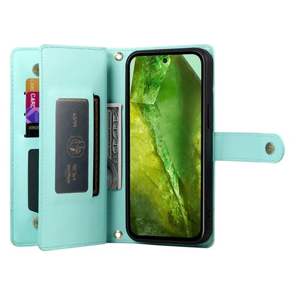 DF-011 For Google Pixel 8a Case Zipper Pocket Stand Leather Phone Cover with Shoulder Strap