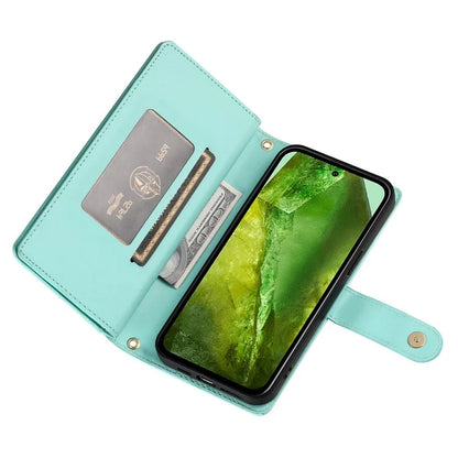DF-011 For Google Pixel 8a Case Zipper Pocket Stand Leather Phone Cover with Shoulder Strap