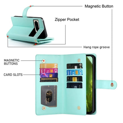 DF-011 For Google Pixel 8a Case Zipper Pocket Stand Leather Phone Cover with Shoulder Strap