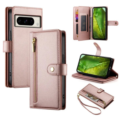 DF-011 For Google Pixel 8a Case Zipper Pocket Stand Leather Phone Cover with Shoulder Strap