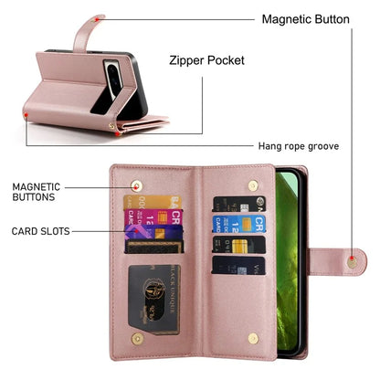 DF-011 For Google Pixel 8a Case Zipper Pocket Stand Leather Phone Cover with Shoulder Strap