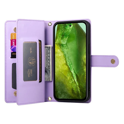 DF-011 For Google Pixel 8a Case Zipper Pocket Stand Leather Phone Cover with Shoulder Strap
