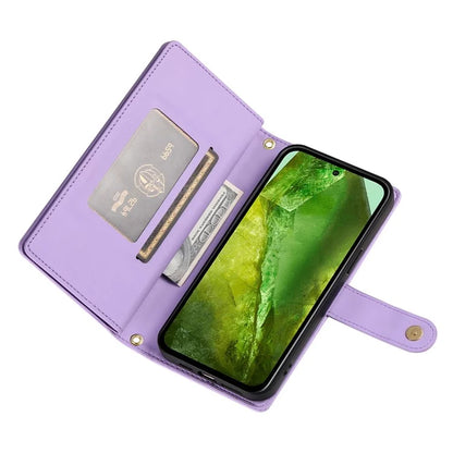 DF-011 For Google Pixel 8a Case Zipper Pocket Stand Leather Phone Cover with Shoulder Strap