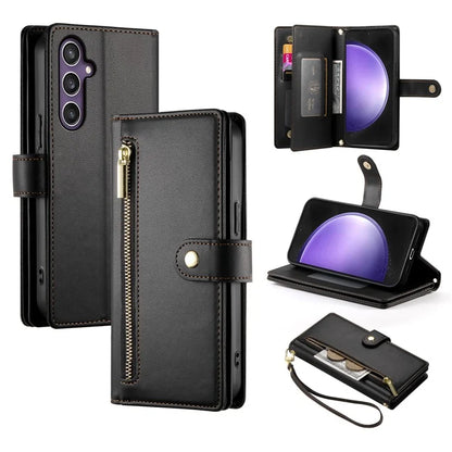DF-011 For Samsung Galaxy S23 FE Case PU Leather Zipper Wallet Phone Cover with Straps