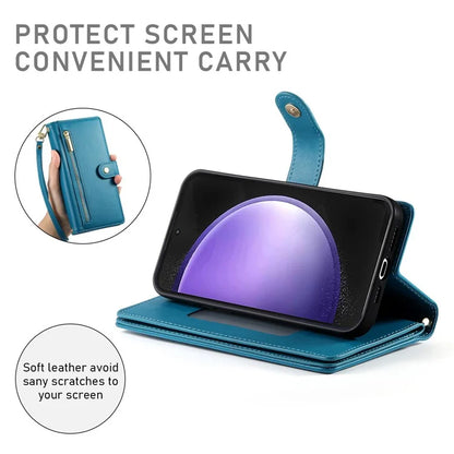 DF-011 For Samsung Galaxy S23 FE Case PU Leather Zipper Wallet Phone Cover with Straps