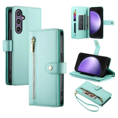 DF-011 For Samsung Galaxy S23 FE Case PU Leather Zipper Wallet Phone Cover with Straps