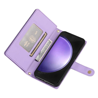 DF-011 For Samsung Galaxy S23 FE Case PU Leather Zipper Wallet Phone Cover with Straps