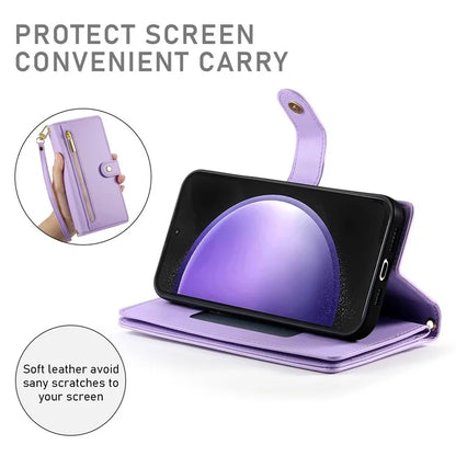 DF-011 For Samsung Galaxy S23 FE Case PU Leather Zipper Wallet Phone Cover with Straps