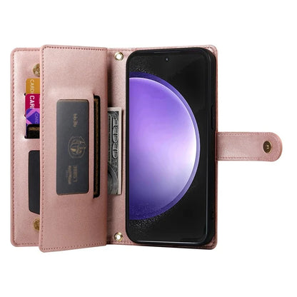 DF-011 For Samsung Galaxy S23 FE Case PU Leather Zipper Wallet Phone Cover with Straps
