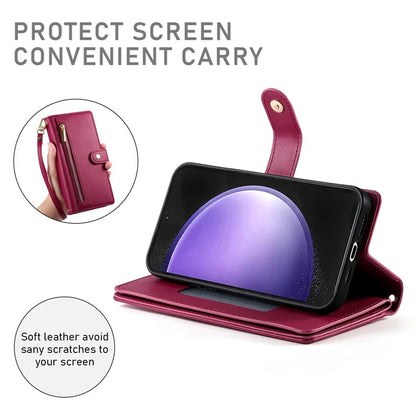 DF-011 For Samsung Galaxy S23 FE Case PU Leather Zipper Wallet Phone Cover with Straps