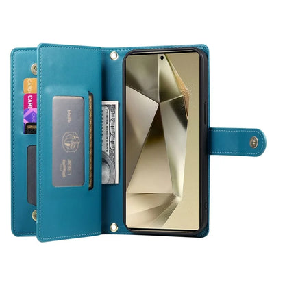 DF-011 For Samsung Galaxy S24 Ultra Case with Shoulder Strap Zipper Leather Phone Cover