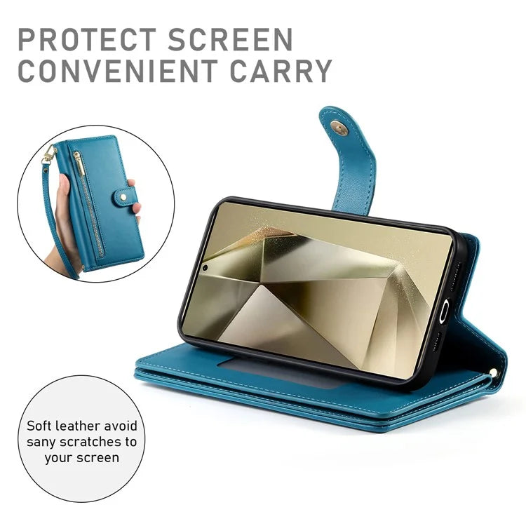 DF-011 For Samsung Galaxy S24 Ultra Case with Shoulder Strap Zipper Leather Phone Cover