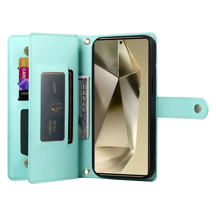 DF-011 For Samsung Galaxy S24 Ultra Case with Shoulder Strap Zipper Leather Phone Cover