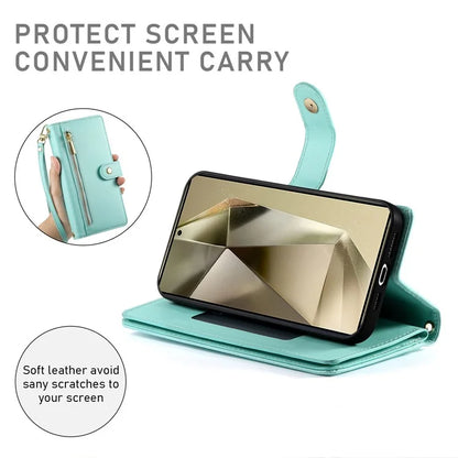 DF-011 For Samsung Galaxy S24 Ultra Case with Shoulder Strap Zipper Leather Phone Cover