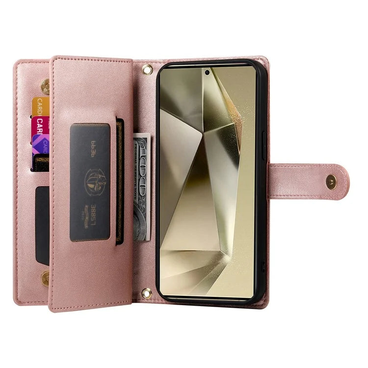 DF-011 For Samsung Galaxy S24 Ultra Case with Shoulder Strap Zipper Leather Phone Cover