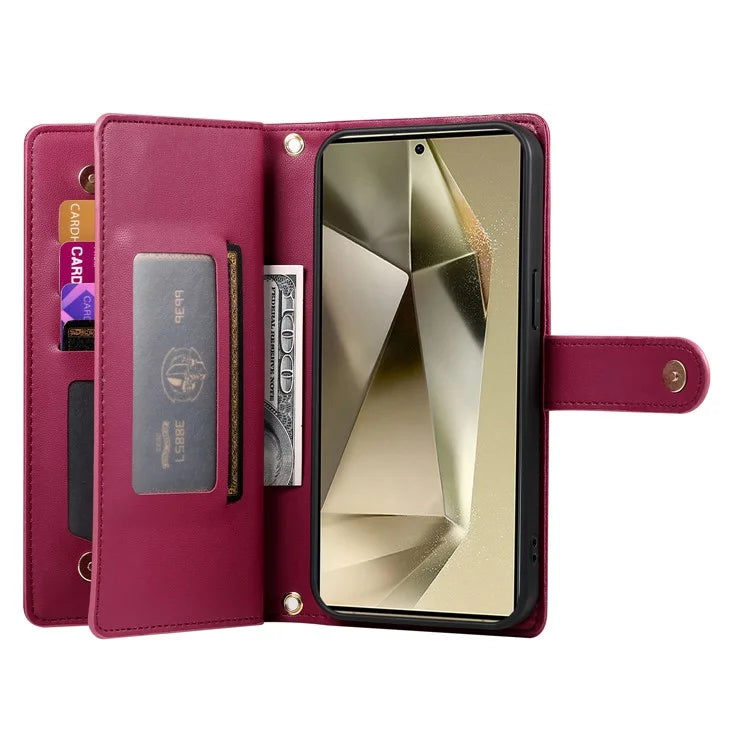 DF-011 For Samsung Galaxy S24 Ultra Case with Shoulder Strap Zipper Leather Phone Cover