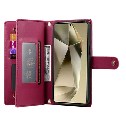 DF-011 For Samsung Galaxy S24 Ultra Case with Shoulder Strap Zipper Leather Phone Cover