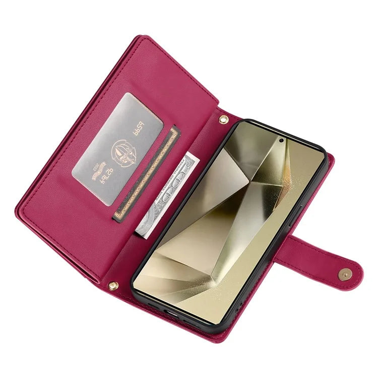 DF-011 For Samsung Galaxy S24 Ultra Case with Shoulder Strap Zipper Leather Phone Cover