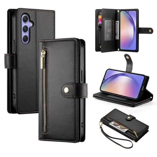 DF-011 For Samsung Galaxy A54 5G Case Zipper Phone Leather Cover with Shoulder Strap