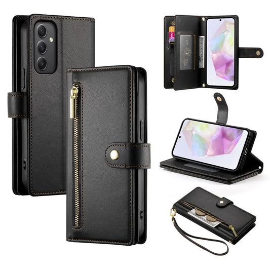 DF-011 For Samsung Galaxy A35 5G Case PU Leather Zipper Pocket Folio Flip Phone Cover