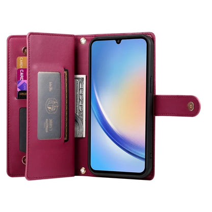 DF-011 For Samsung Galaxy A34 5G Case Card Slots Zipper Leather Cover Crossbody Phone Bag