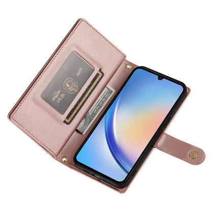 DF-011 For Samsung Galaxy A34 5G Case Card Slots Zipper Leather Cover Crossbody Phone Bag