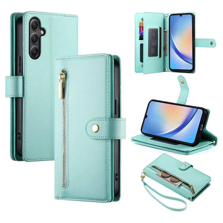 DF-011 For Samsung Galaxy A34 5G Case Card Slots Zipper Leather Cover Crossbody Phone Bag