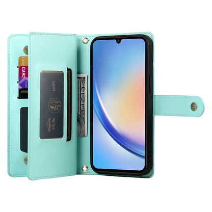 DF-011 For Samsung Galaxy A34 5G Case Card Slots Zipper Leather Cover Crossbody Phone Bag