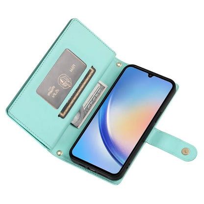 DF-011 For Samsung Galaxy A34 5G Case Card Slots Zipper Leather Cover Crossbody Phone Bag
