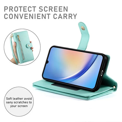 DF-011 For Samsung Galaxy A34 5G Case Card Slots Zipper Leather Cover Crossbody Phone Bag
