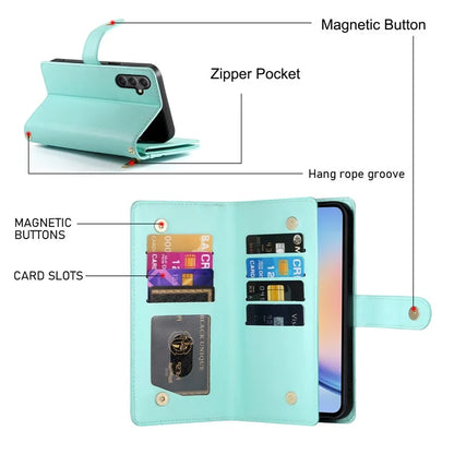 DF-011 For Samsung Galaxy A34 5G Case Card Slots Zipper Leather Cover Crossbody Phone Bag