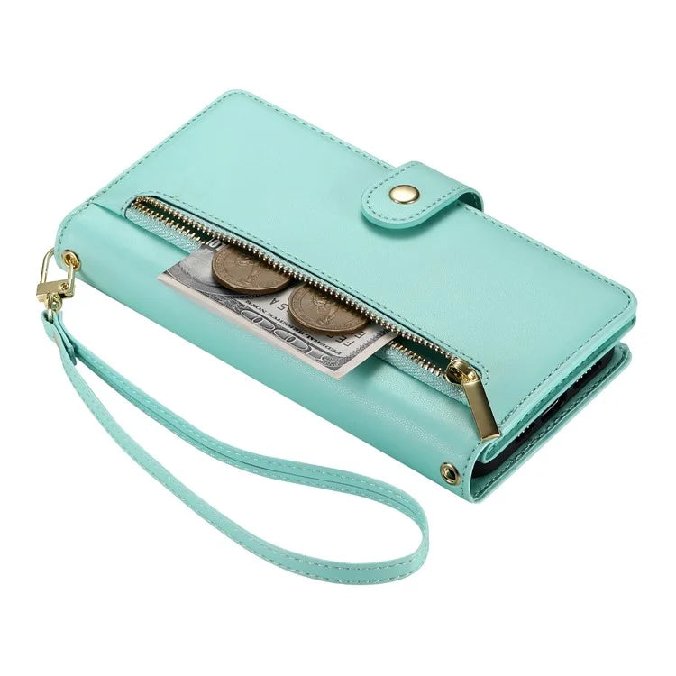 DF-011 For Samsung Galaxy A34 5G Case Card Slots Zipper Leather Cover Crossbody Phone Bag
