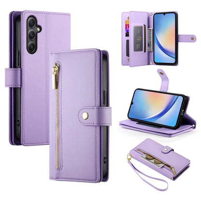 DF-011 For Samsung Galaxy A34 5G Case Card Slots Zipper Leather Cover Crossbody Phone Bag