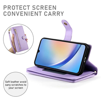 DF-011 For Samsung Galaxy A34 5G Case Card Slots Zipper Leather Cover Crossbody Phone Bag