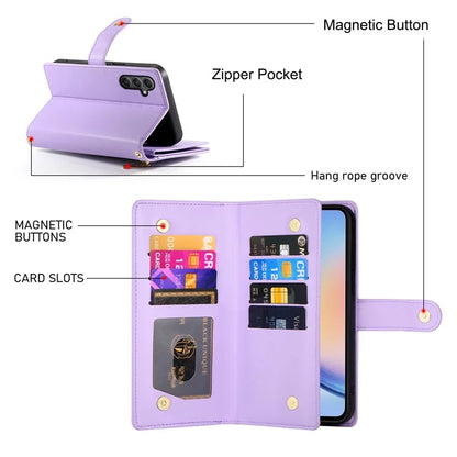 DF-011 For Samsung Galaxy A34 5G Case Card Slots Zipper Leather Cover Crossbody Phone Bag