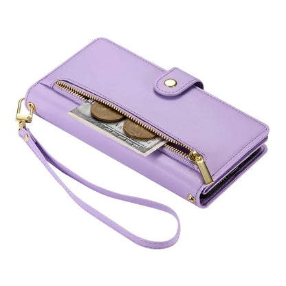DF-011 For Samsung Galaxy A34 5G Case Card Slots Zipper Leather Cover Crossbody Phone Bag