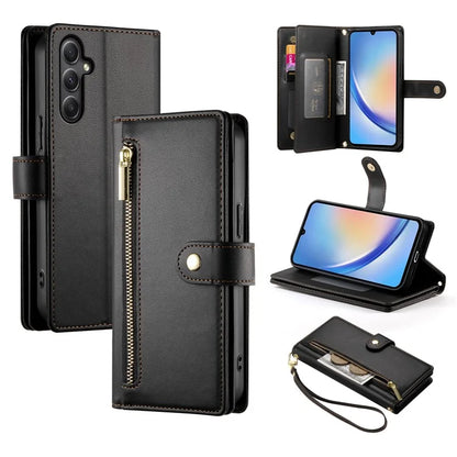 DF-011 For Samsung Galaxy A34 5G Case Card Slots Zipper Leather Cover Crossbody Phone Bag