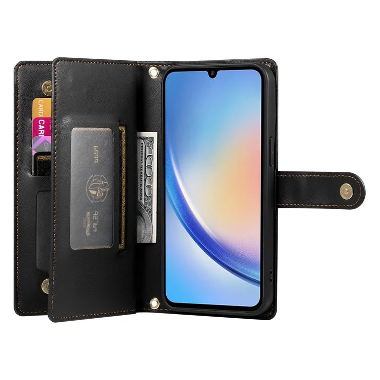DF-011 For Samsung Galaxy A34 5G Case Card Slots Zipper Leather Cover Crossbody Phone Bag