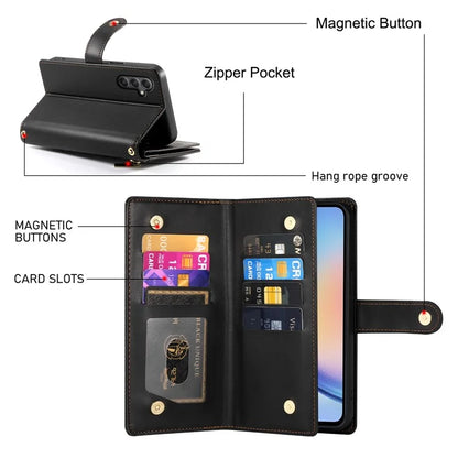 DF-011 For Samsung Galaxy A34 5G Case Card Slots Zipper Leather Cover Crossbody Phone Bag