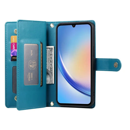 DF-011 For Samsung Galaxy A34 5G Case Card Slots Zipper Leather Cover Crossbody Phone Bag