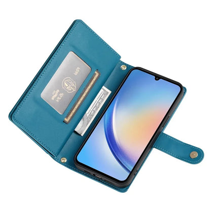 DF-011 For Samsung Galaxy A34 5G Case Card Slots Zipper Leather Cover Crossbody Phone Bag