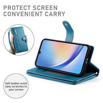 DF-011 For Samsung Galaxy A34 5G Case Card Slots Zipper Leather Cover Crossbody Phone Bag