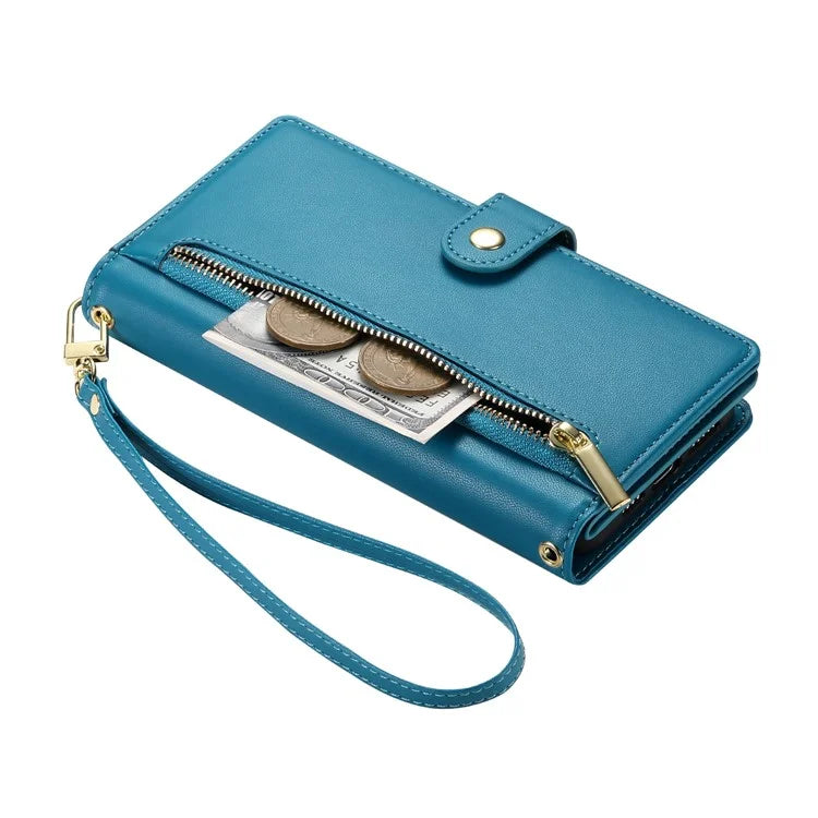 DF-011 For Samsung Galaxy A34 5G Case Card Slots Zipper Leather Cover Crossbody Phone Bag