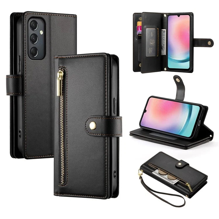 DF-011 For Samsung Galaxy A24 4G (162.1 X 77.6 X 8.3mm) Case Zipper Wallet Leather Phone Cover