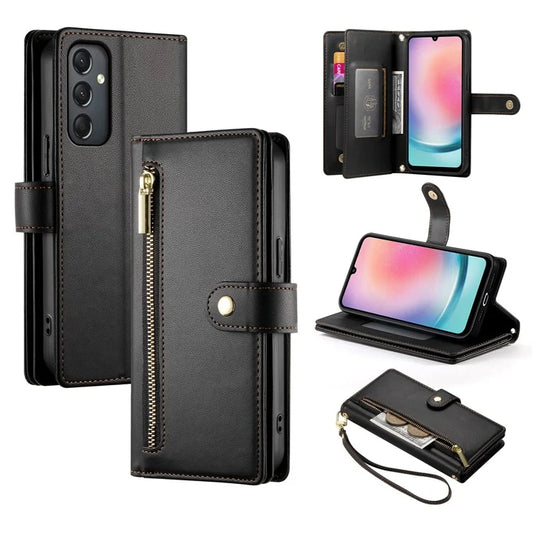 DF-011 For Samsung Galaxy A24 4G (162.1 X 77.6 X 8.3mm) Case Zipper Wallet Leather Phone Cover