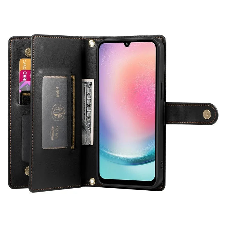 DF-011 For Samsung Galaxy A24 4G (162.1 X 77.6 X 8.3mm) Case Zipper Wallet Leather Phone Cover